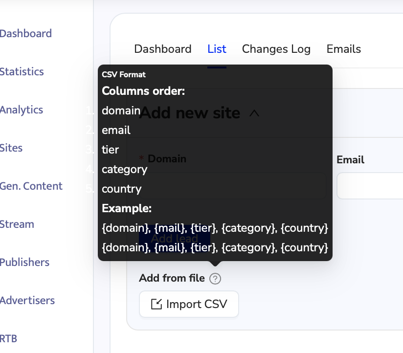 CSV Import Interface